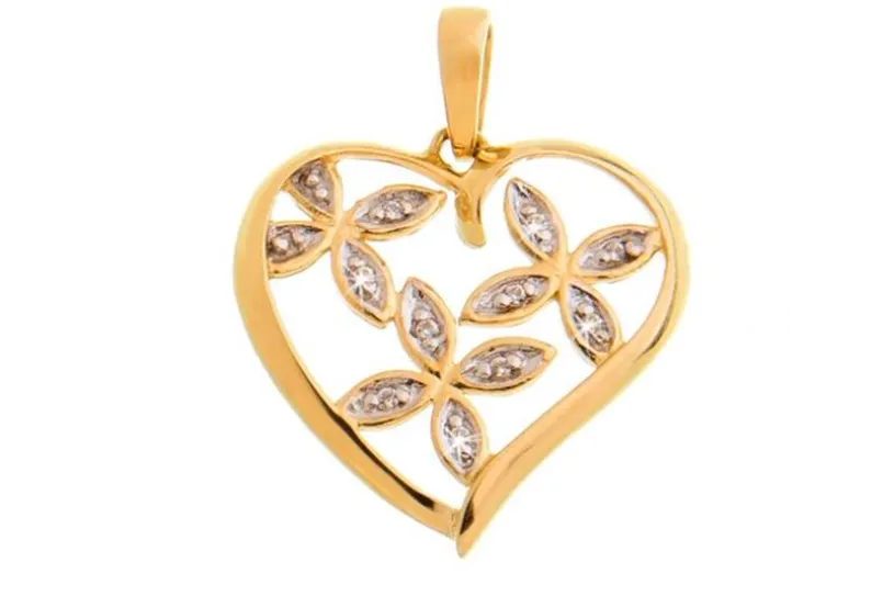 Anhänger Herz mit Blumen - 375 Gelbgold DSG_BNMX