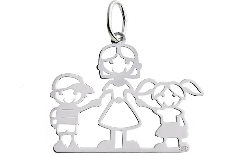 Anhänger Mädchen-Mutter-Junge - 925 Silber