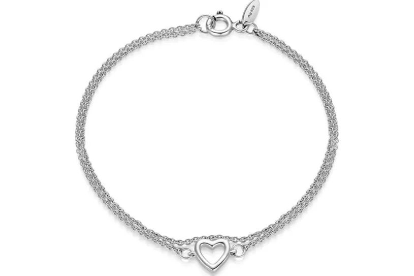Armband Erbse 2reihig 1,3mm mit Herz - 925 Silber