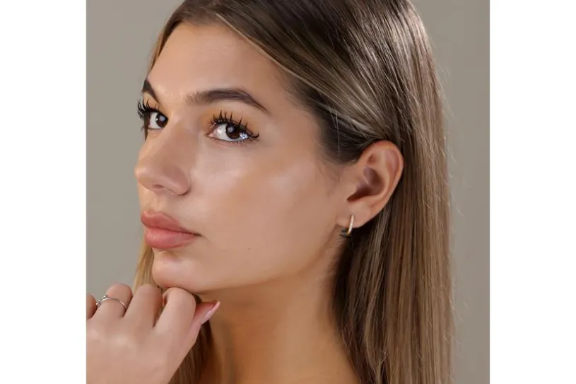 Creolen mit Zirkonia 14mm - 925 Silber, vergoldet 14mm