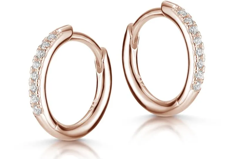 Creolen mit Zirkonia, 14mm - 925 Silber,  rosé vergoldet 14mm