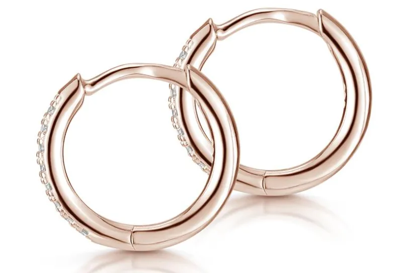 Creolen mit Zirkonia, 14mm - 925 Silber,  rosé vergoldet 14mm