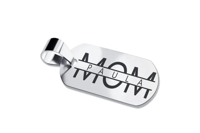 Dog Tag "Mom" groß, Größe 23x40mm - echt 925 Silber