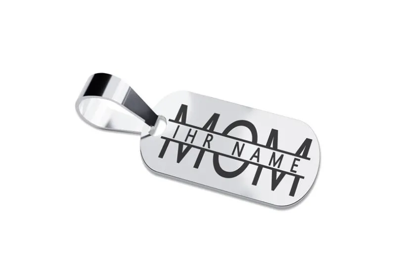 Dog Tag "Mom" mittel, Größe 13x21mm - echt 925 Silber
