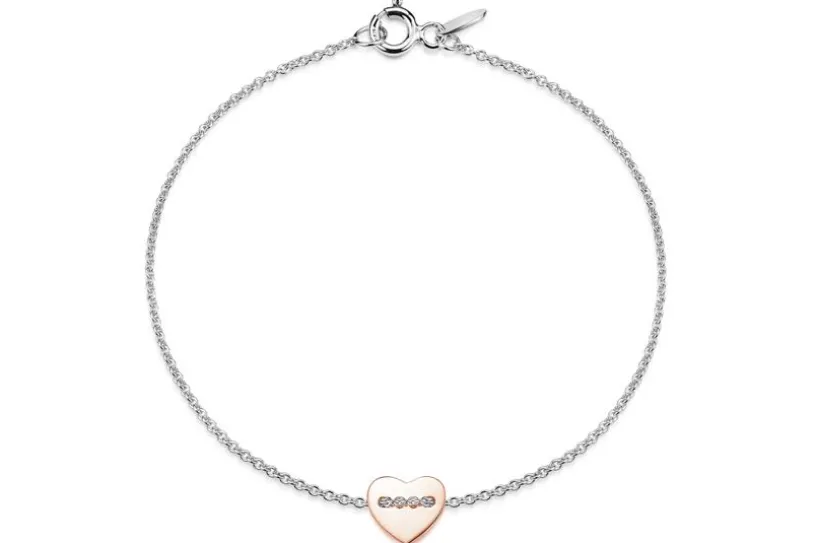 Erbskette Armband 1,3mm mit Herz, rosé - 925 Silber