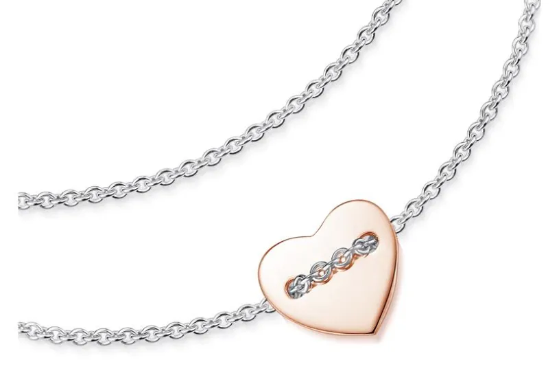 Erbskette Armband 1,3mm mit Herz, rosé - 925 Silber
