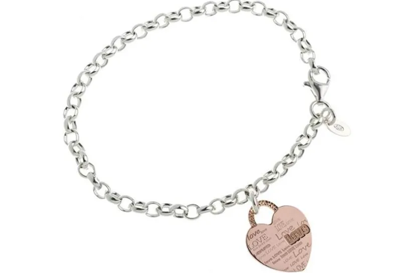 Erbskette Armband 5,5mm mit Herz rosé - 925 Silber