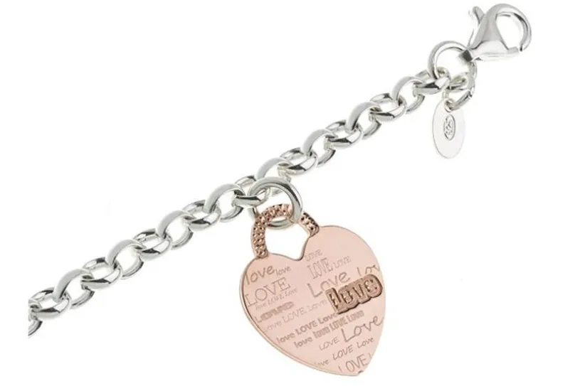 Erbskette Armband 5,5mm mit Herz rosé - 925 Silber