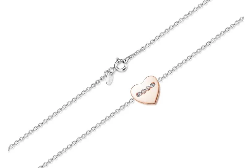Erbskette 1,3mm mit Herz, rosé - 925 Silber