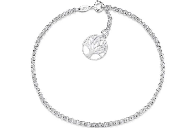 Fußkette Doppelerbse 2,4mm mit Lebensbaum - 925 Silber