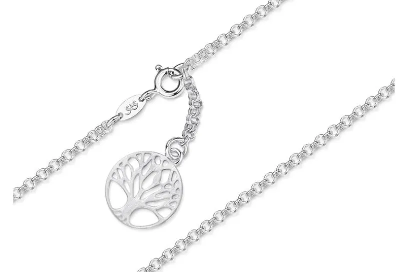 Fußkette Doppelerbse 2,4mm mit Lebensbaum - 925 Silber