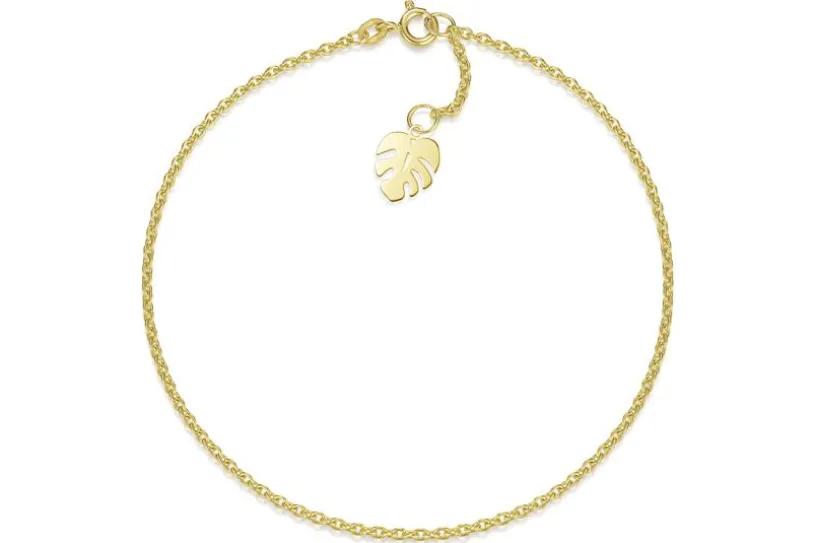 Fußkette Erbse 1,8mm mit Blatt - 585 Gold