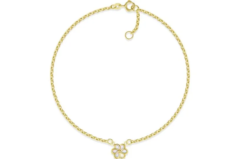 Fußkette Erbse 1,8mm mit Blüte - 585 Gold