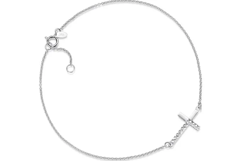 Fußkette Erbse 1,3mm mit eingehängtem Kreuz - 925 Silber