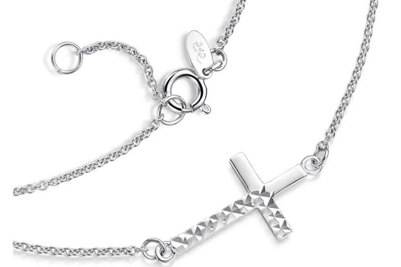 Fußkette Erbse 1,3mm mit eingehängtem Kreuz - 925 Silber