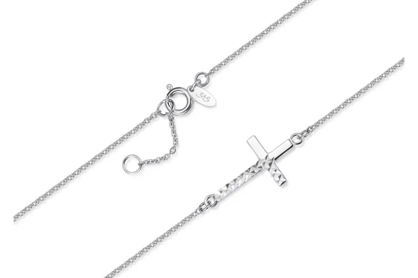 Fußkette Erbse 1,3mm mit eingehängtem Kreuz - 925 Silber