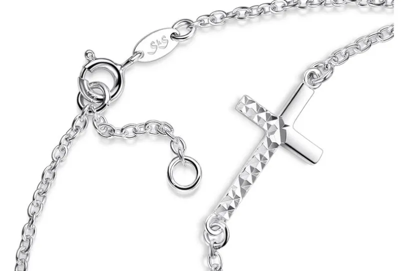Fußkette Erbse 2mm mit eingehängtem Kreuz - 925 Silber