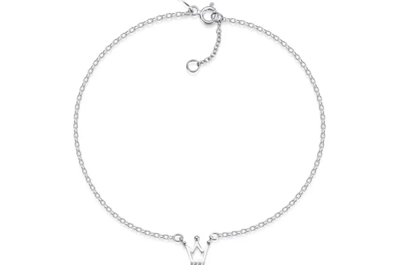 Fußkette Erbse 1,6mm mit Krone klein - 925 Silber