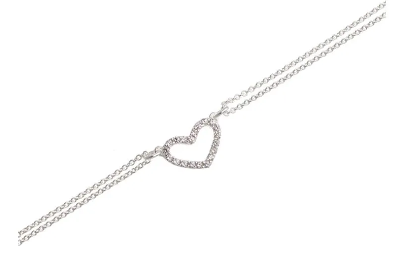 Fußkette Erbse 2reihig 1mm mit Herz - 925 Silber, Länge 23cm Länge: 23cm