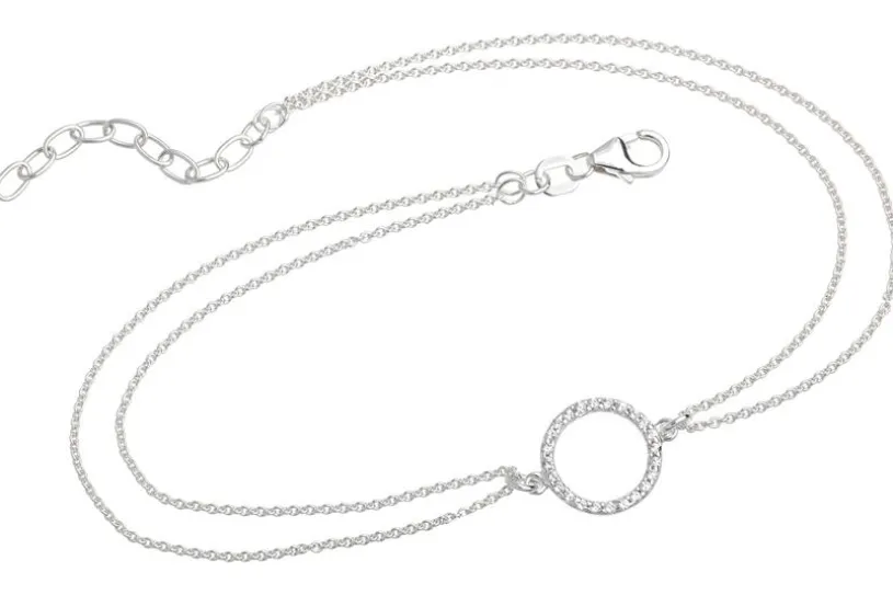 Fußkette Erbse 2reihig 1mm mit rundem Ornament - 925 Silber Länge: 23cm