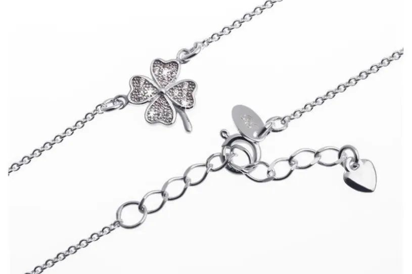 Fußkette Erbskette 1,3mm mit Kleeblatt - 925 Silber