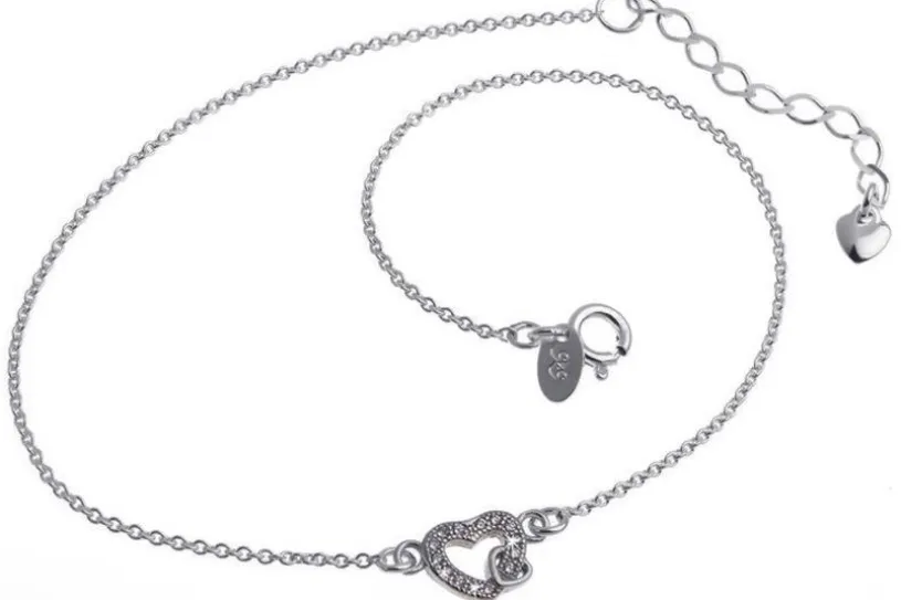 Fußkette Erbskette 1,3mm mit Herz - 925 Silber