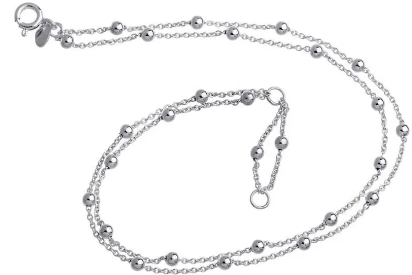 Fußkette Erbskette 1,3mm mit Kugeln 2reihig - 925 Silber