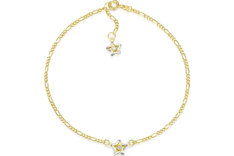 Fußkette Figaro 2mm mit 2 Sternen - 585 Gold