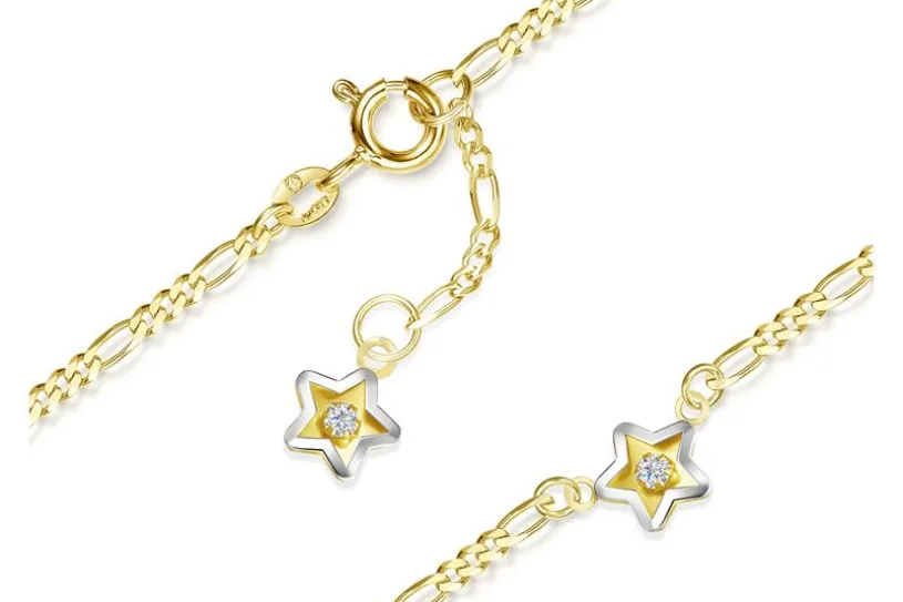 Fußkette Figaro 2mm mit 2 Sternen - 585 Gold