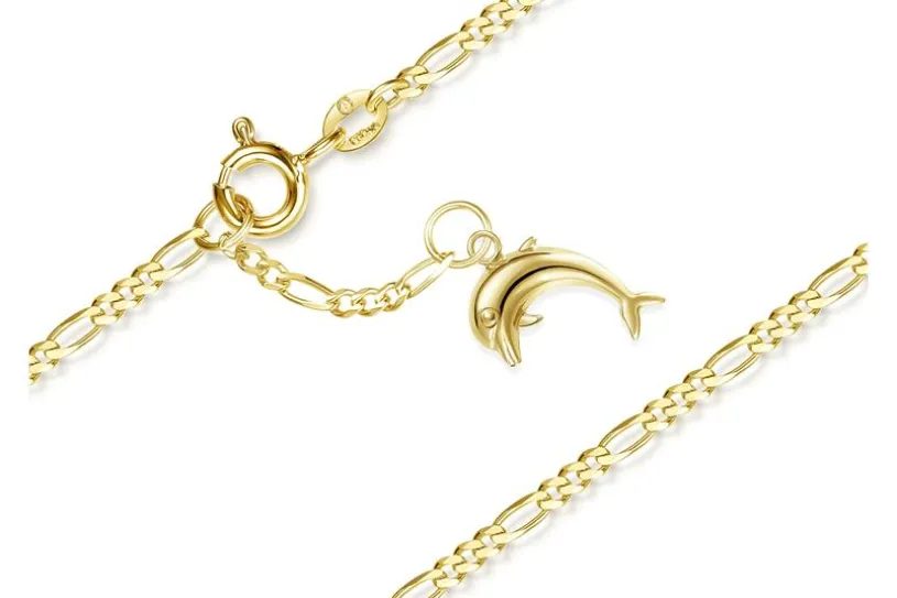 Fußkette Figaro 2mm mit Anhänger Delfin - 585 Gold