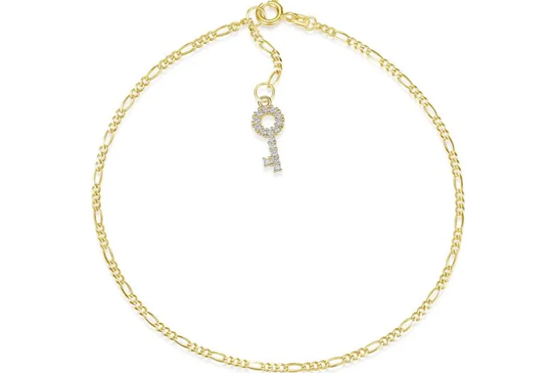 Fußkette Figaro 2mm mit Anhänger Schlüssel - 585 Gold