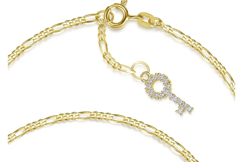 Fußkette Figaro 2mm mit Anhänger Schlüssel - 585 Gold