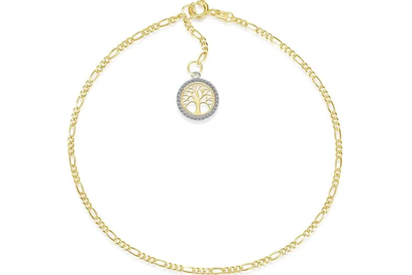 Fußkette Figaro 2mm mit Anhänger Lebensbaum - 585 Gold
