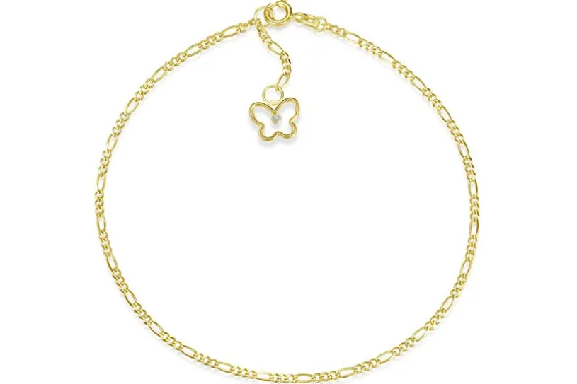 Fußkette Figaro 2mm mit Anhänger Schmetterling 1 - 585 Gold