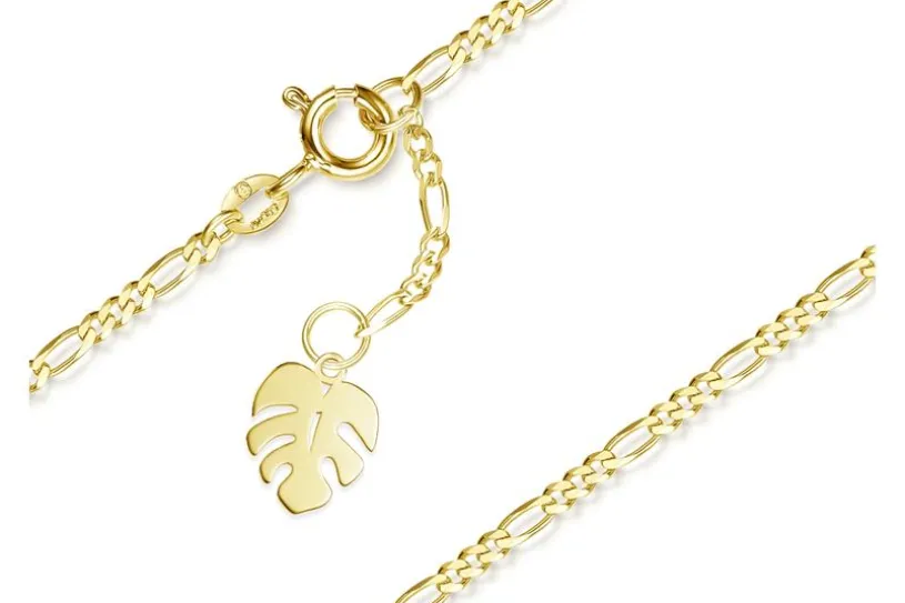 Fußkette Figaro 2mm mit Blatt - 585 Gold
