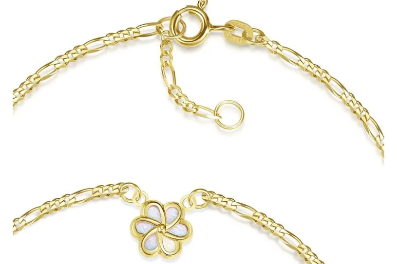 Fußkette Figaro 2mm mit Blüte mittig - 585 Gold