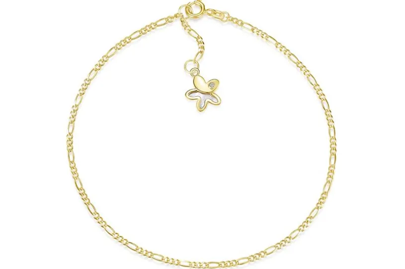 Fußkette Figaro 2mm mit Blume - 585 Gold