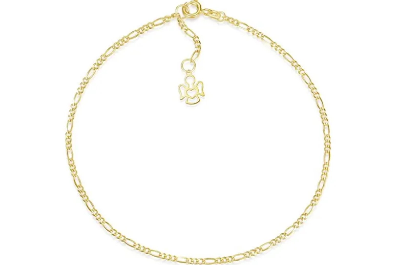 Fußkette Figaro 2mm mit Engel - 585 Gold
