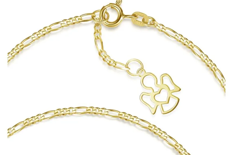 Fußkette Figaro 2mm mit Engel - 585 Gold