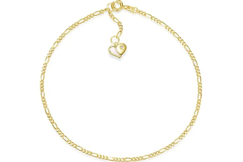 Fußkette Figaro 2mm mit Herz - 585 Gold