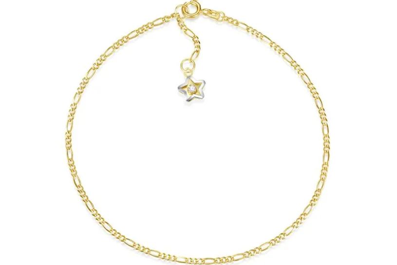 Fußkette Figaro 2mm mit Stern - 585 Gold