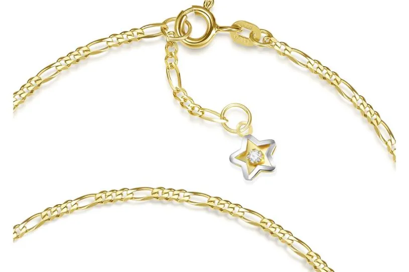 Fußkette Figaro 2mm mit Stern - 585 Gold