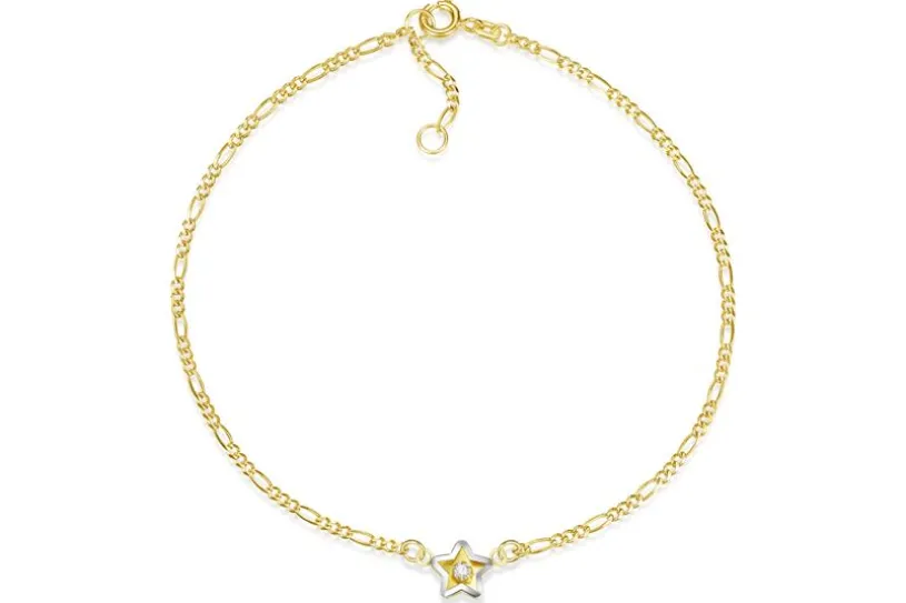Fußkette Figaro 2mm mit Stern mittig - 585 Gold