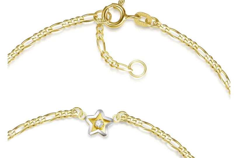 Fußkette Figaro 2mm mit Stern mittig - 585 Gold