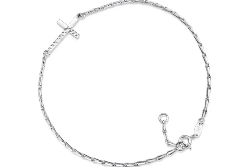 Fußkette Haferkorn 2mm mit eingehängtem Kreuz - 925 Silber