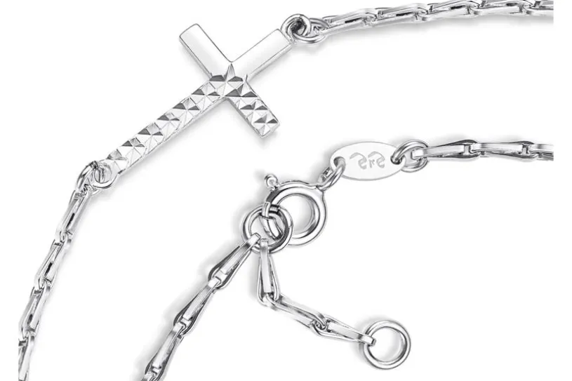 Fußkette Haferkorn 2mm mit eingehängtem Kreuz - 925 Silber