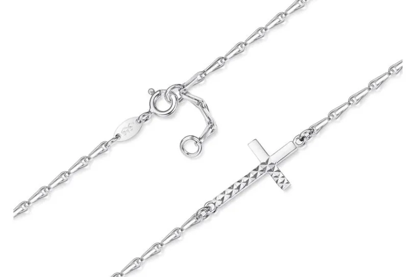 Fußkette Haferkorn 2mm mit eingehängtem Kreuz - 925 Silber