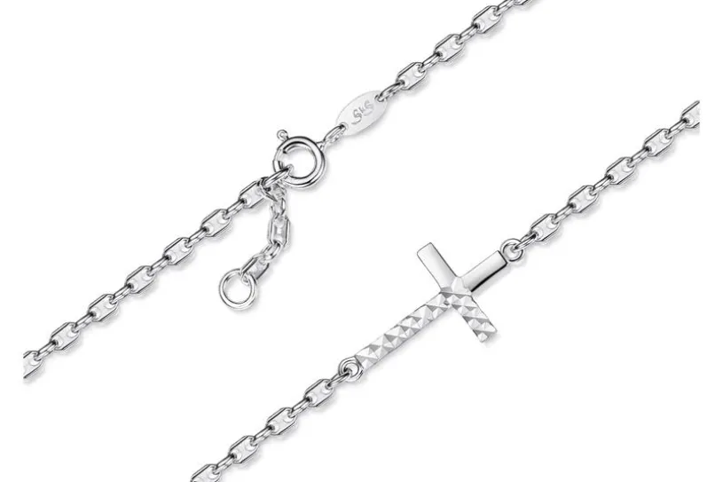 Fußkette Kaffeebohne 2,5mm mit eingehängtem Kreuz - 925 Silber