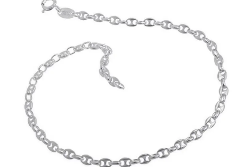 Fußkette Kaffeebohnenkette 3,3mm - 925 Silber wahlweise mit Anhängern