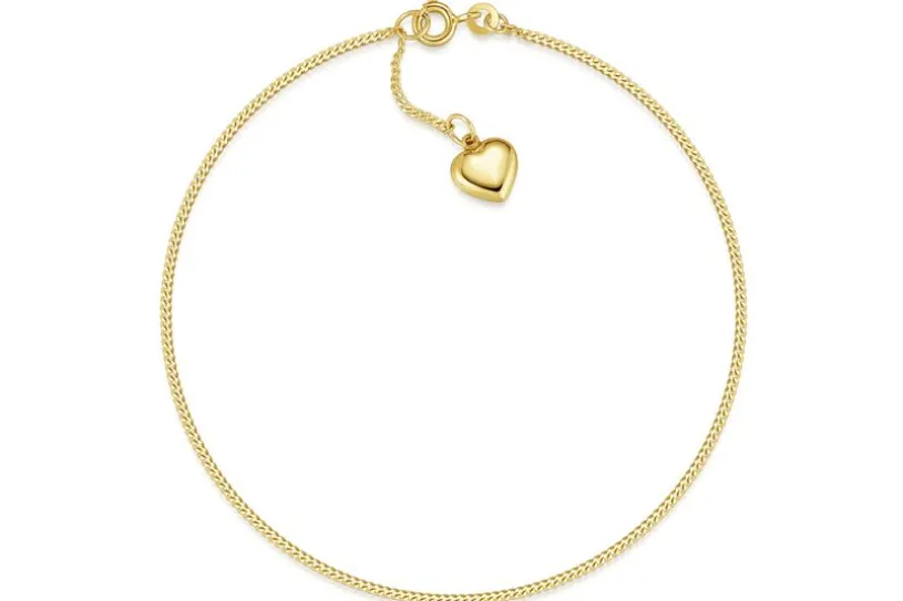 Fußkette Panzer mit Herz 1,4mm - 333 Gold